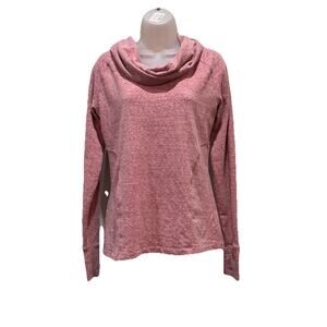 Athleta Women's Sweatshirt M Cotton Blend Heather Pink Pullover Thumb Holes Logo